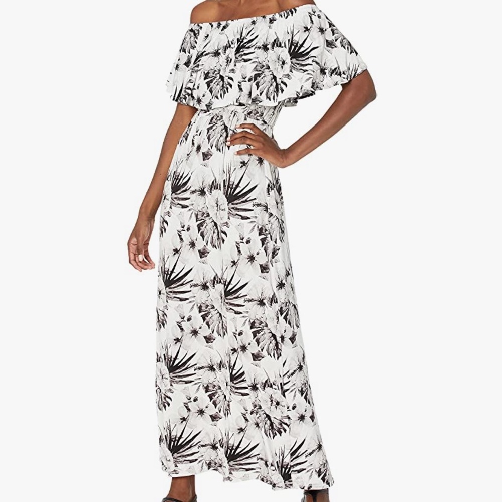 28 Palms Tropical Print Off Shoulder Maxi Dress